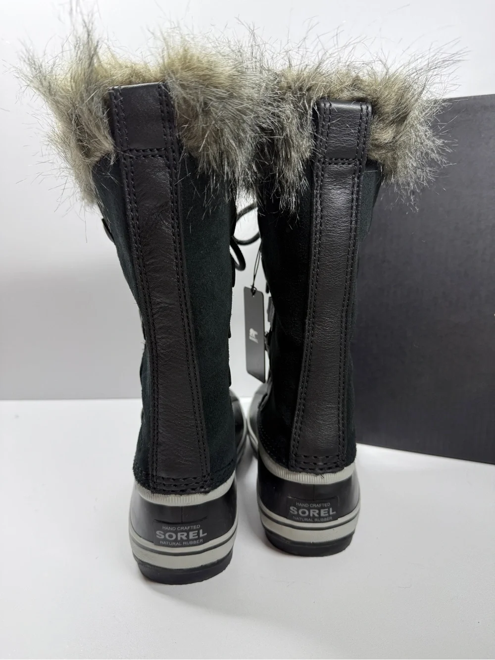Sorel Joan of Arctic Black Suede Leather Faux Fur Collar Tall Winter Boots Size7